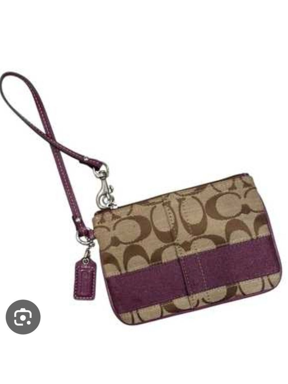 Coach Tan and Purple Signature Wristlet